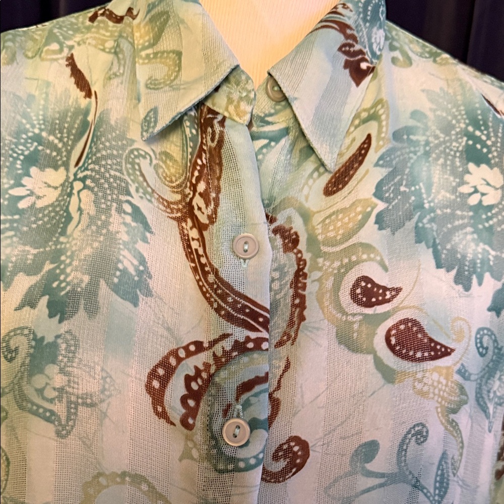 Alfred Dunner Teal and Brown Paisley Blouse - Picture 2 of 5